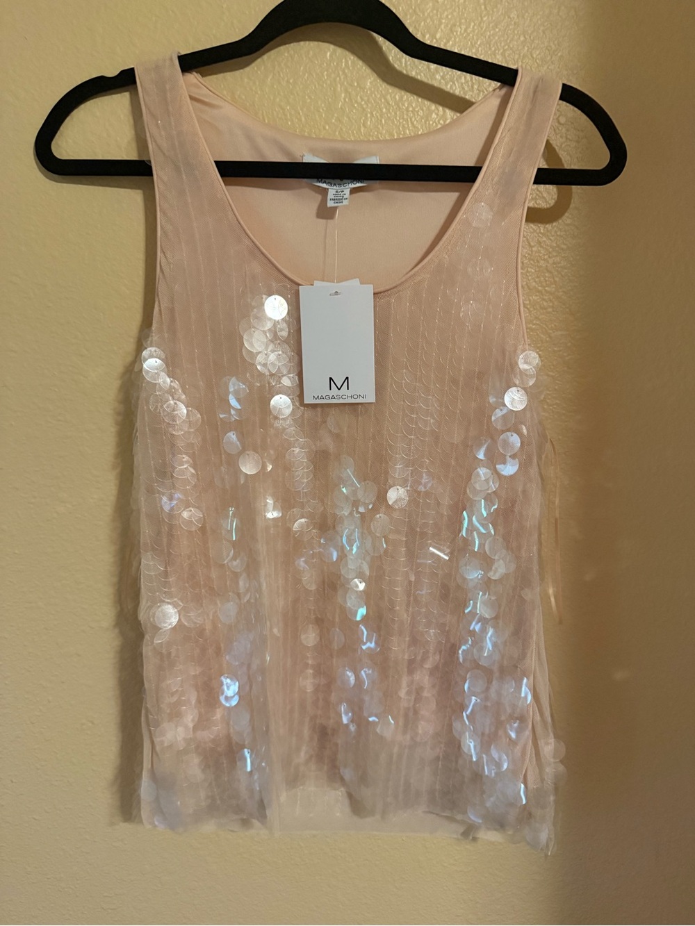 Magaschoni Iridescent Sequin Blush Tank Top